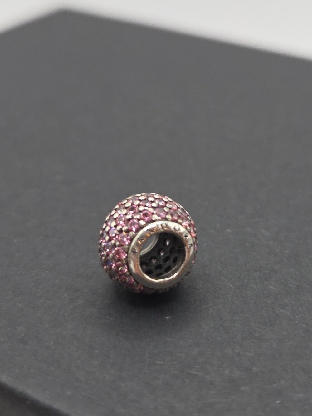 Pandora Retired "Pave Lights" Charm With Sterling Silver And Pink CZ's